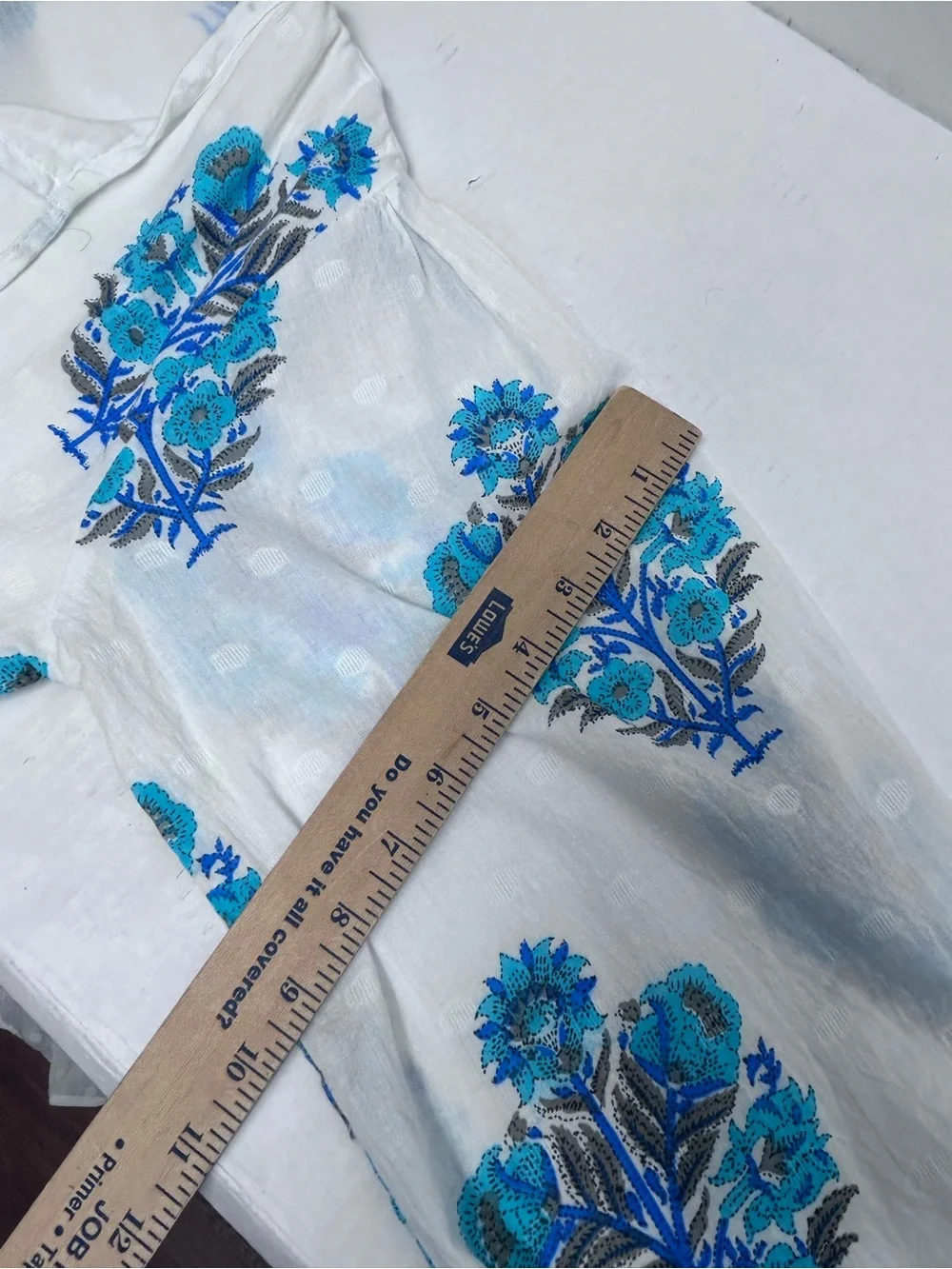 White Maxi Dress with Blue Floral Print -Debbie Katz medium - Picture 8 of 11